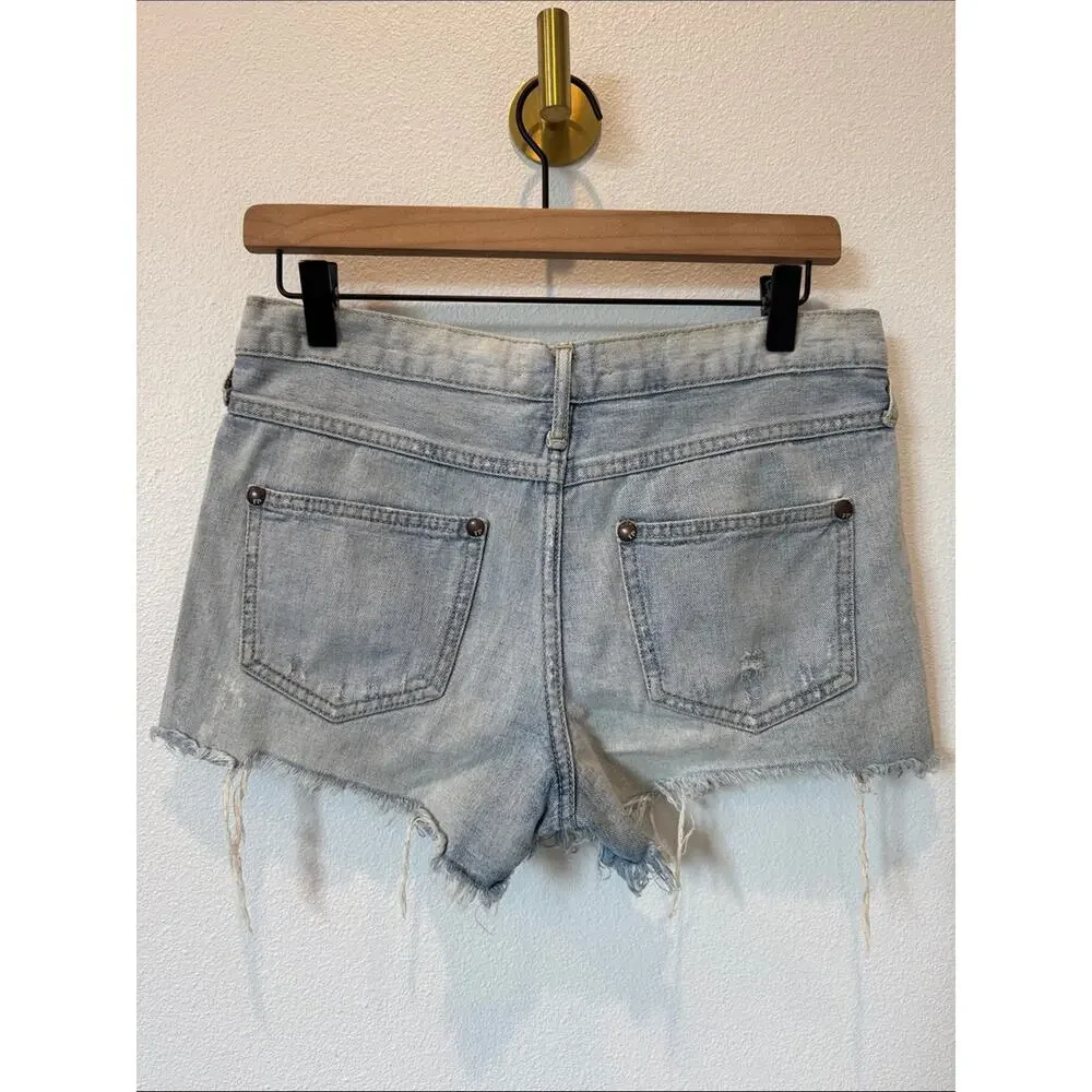 Free People Washed Light Blue Distressed Denim Cutoff Shorts